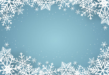 Christmas and happy new year blue vector background with snowflake, celebration concept, paper art design