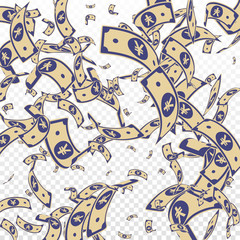 Chinese yuan notes falling. Random CNY bills on tr