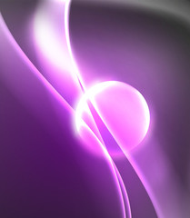 Dark space with shiny neon light motion waves. Abstract concept graphic element. Vector neon background. Technology background