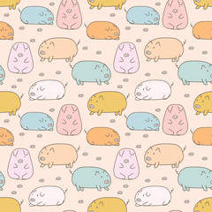Cute pig seamless pattern background. Vector illustrations for gift wrap design.