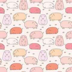 Cute pig seamless pattern background. Vector illustrations for gift wrap design.