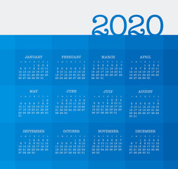 Vector calendar 2020 year. Week starts from Sunday