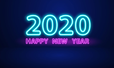 2020 Happy New Year Neon Text.