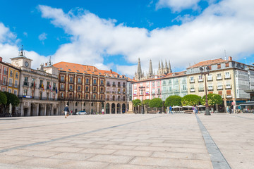 Fototapeta premium streets of burgos city and cathedral at background