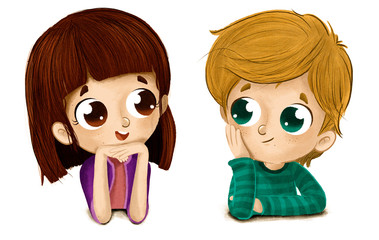 Couple of boy and girl talking to each other