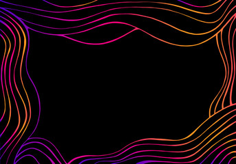 Obraz na płótnie Canvas Vintage psychedelic abstract waves frame, gradient color outline background. Doodle decorative element card