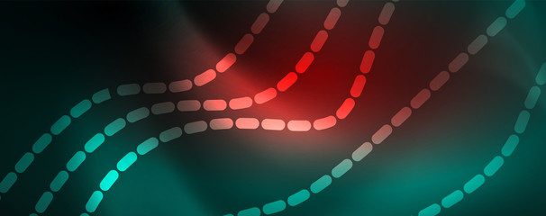 Fototapeta premium Shiny neon vector wave line abstract background, motion concept