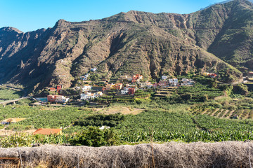 Banana plantations in the village Hermigua on La Gomera. The small village lives from tourism and agriculture
