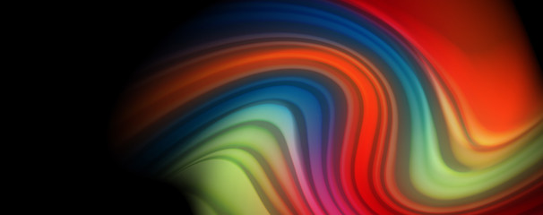 Abstract wave lines fluid rainbow style color stripes on black background. Artistic illustration for presentation, app wallpaper, banner or poster
