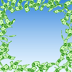 American dollar notes falling. Floating USD bills 