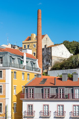 Roofs and smokestack in the Alfama district of Lisbon