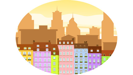 vector image of apartment buildings on the background of the modern city. EPS-10