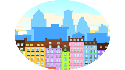 vector image of apartment buildings on the background of the modern city. EPS-10