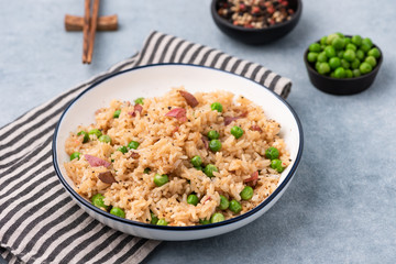 Japan fired rice with peas and chopstick