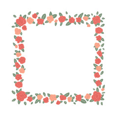 Fototapeta na wymiar Square frame of rose flowers isolated on white background. Vector illustration of cartoon style
