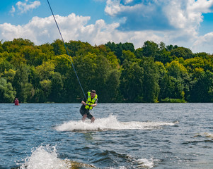 A man riding wakeboard