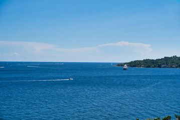 Obraz premium Yachts and boats in the Gulf of Saint-Tropez. Beautiful Bay with yachts. Provence Côte D'azur, France