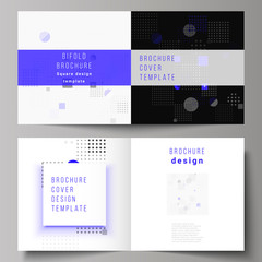 The vector illustration of the editable layout of two covers templates for square design bifold brochure, magazine, flyer, booklet. Abstract vector background with fluid geometric shapes.