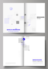 The vector layout of two A4 format modern cover mockups design templates for bifold brochure, magazine, flyer, booklet, annual report. Abstract vector background with fluid geometric shapes.