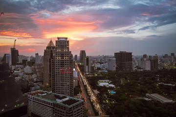 Beautiful skyline of Bangkok at sunset