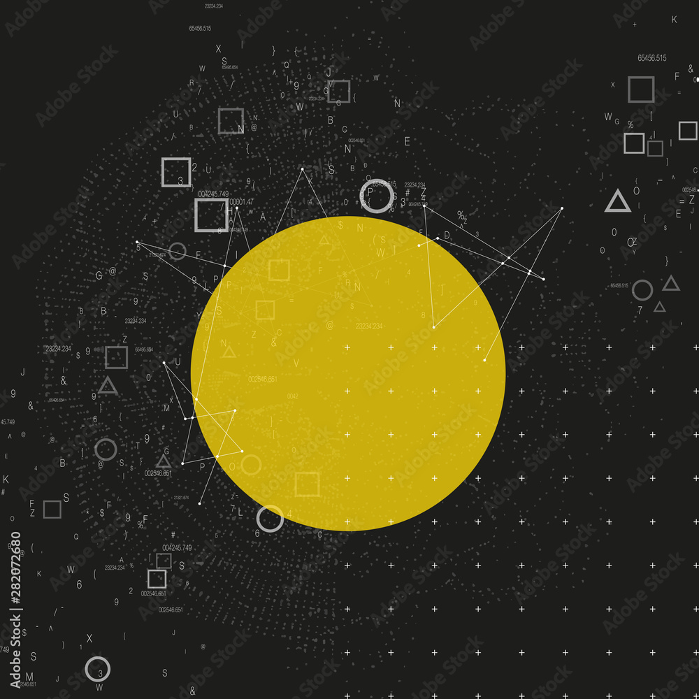 Poster trendy modern science or technology 3d background with dynamic particles. cyberspace grid. futuristi