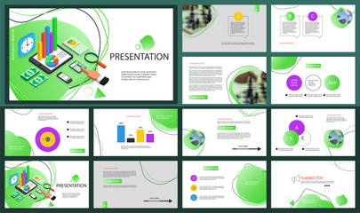 Green and gray presentation template. Elements for slide presentations on a white background. Flyer, brochure, corporate report, marketing, advertising, annual report, banner