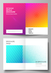 Fototapeta premium Vector layout of two A4 format modern cover mockups design templates for bifold brochure, magazine, flyer, booklet, annual report. Abstract geometric pattern with colorful gradient business background