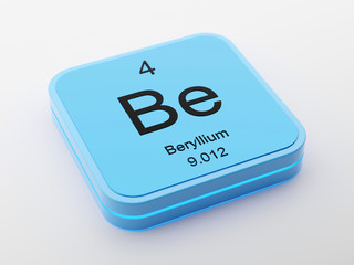 Beryllium periodic table element symbol on blue modern futuristic icon design