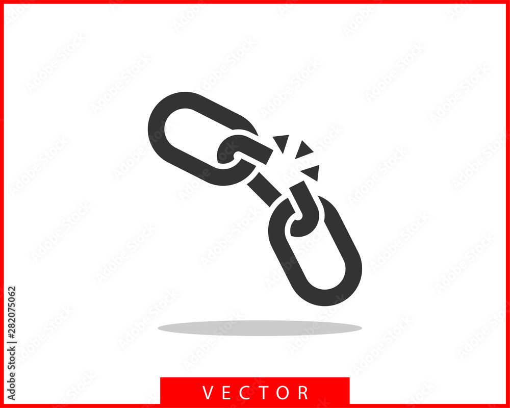 Poster broken chain link icon vector. concept demage connection or join in business. disconnect symbol isol