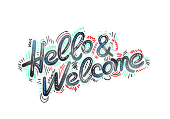 Lettering hello and welcome wrote by brush. Hello welcome calligraphy. © visio