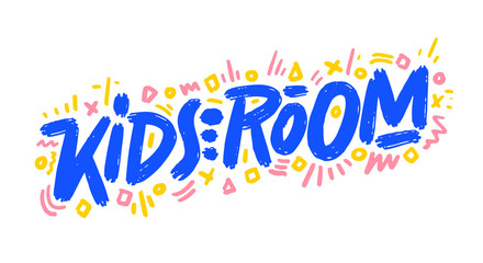Kids room vector cartoon logo. Colorful  letters for children's playroom decoration. Inscription on isolated background