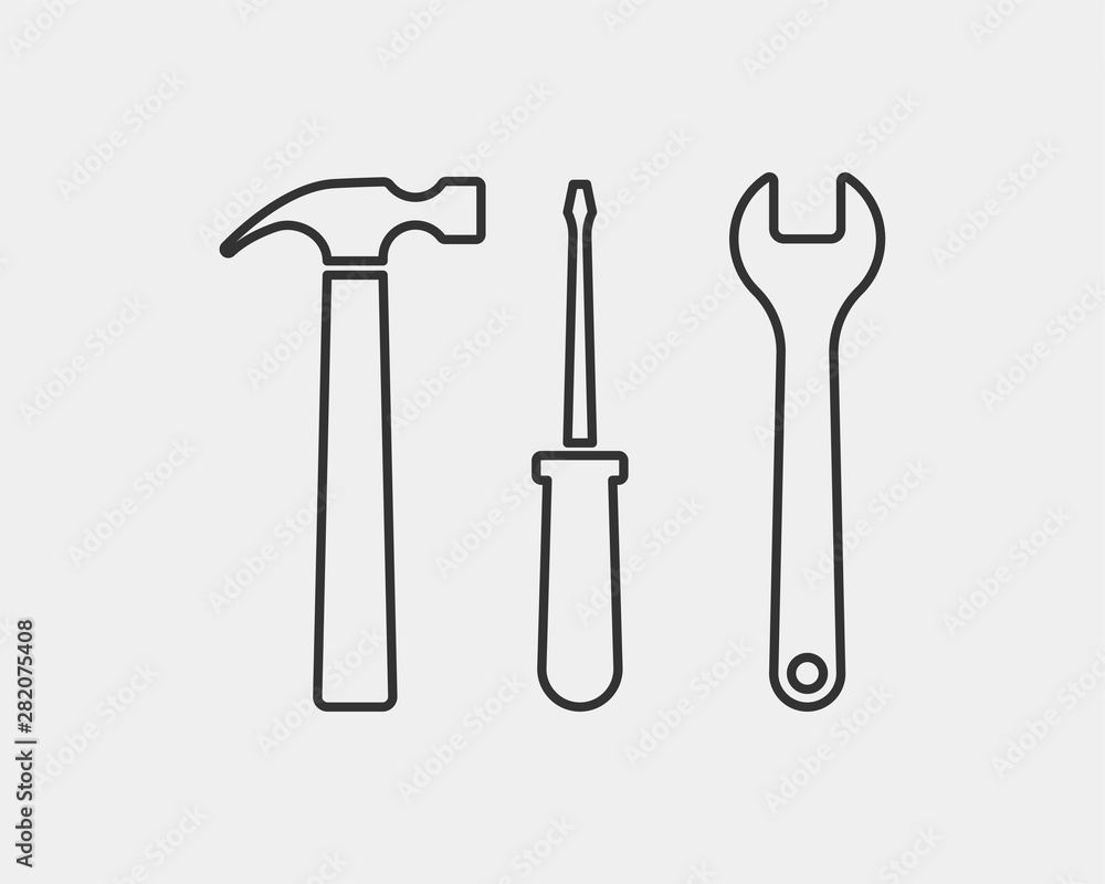Poster tools vector wrench icon. spanner logo design element. key tool isolated on white background.
