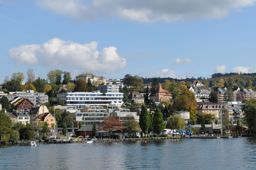 Fototapeta na wymiar Switzerland: The sea police in Zürich Seefeld and the Epilepsy Clinic ion top of the hill