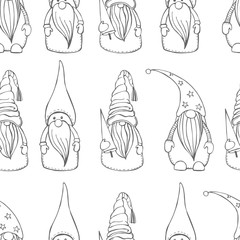 Vector  seamless pattern with hand drawn Christmas gnomes.