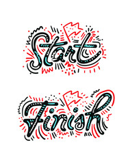 Vector illustration of start and finish line banners, streamers, for outdoor sport event - competition race, run marathon.