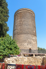Fototapeta na wymiar Stone Maiden tower in the Old city, Baku