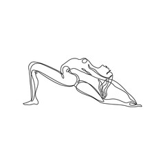 Yoga pose silhouettes of woman continuous line drawing, girl practicing yoga single line on white background, isolated vector black and white illustration.