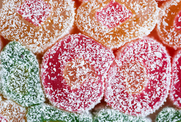 Close-up sweet dessert. Turkish delight, lokum. 