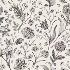 Papier peint Style vintage Motif floral vintage vectorielle continue. Illustration classique. Noir et blanc..