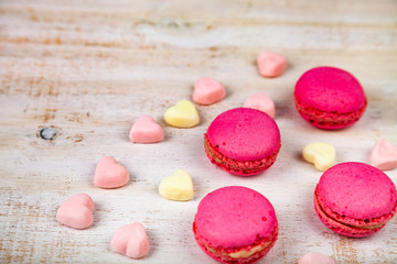 Strawberry macarons and marshmallows