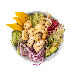 Poke bowl with chicken - The traditional Hawaiian food