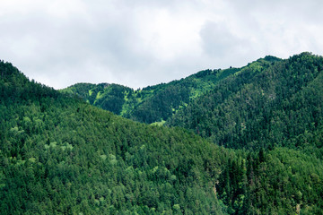mountain landscape - mountains forest, rocks glaciers snow clouds, Dombay, Karachay-Cherkessia, Russia