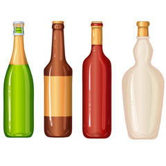 Vector illustration with various bottles for alcoholic drinks. Set isolated on a white background