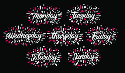 Colorful custom lettering of the days of the week for your designs 