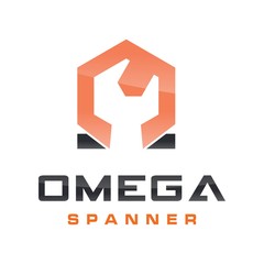 Simple vector logo spanner with Omega symbol