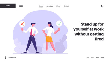 Voting People, Election Website Landing Page, Business Man Holding Banner with Red Cross, Woman Hold Sign with Green Check Mark, Yes and No Concept, Web Page. Cartoon Flat Vector Illustration, Banner