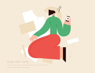 Girl with telephone on modern background. Vector illustration flat design. Use in Web Project and Applications.