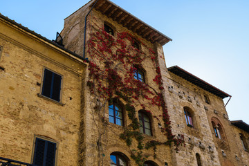 Houses front view at San Gimignano, Tuscany, Italy