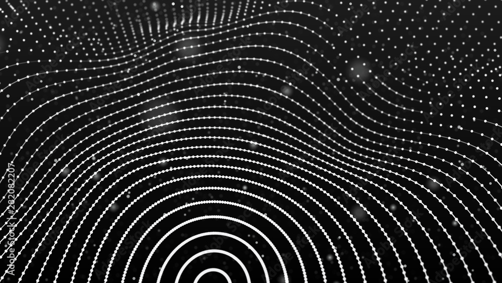 Fototapete Abstract background with spider web. Dynamic wave of particles. Big data. 3d rendering.