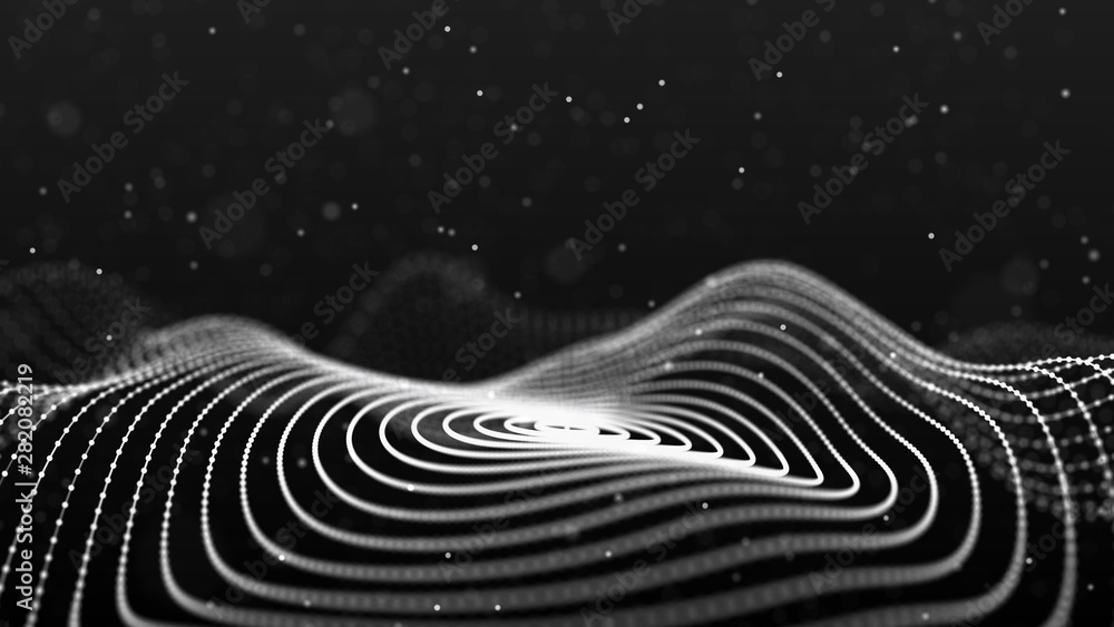 Fototapete Abstract background with spider web. Dynamic wave of particles. Big data. 3d rendering.